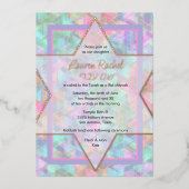 Bat Mitswa Paarse en Roze Davidster Folie Uitnodiging (Voorkant)