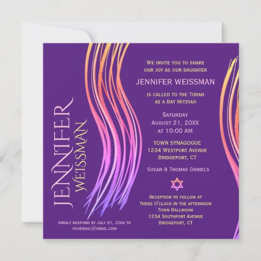 Bat Mitswa Paarse en Roze Gebedssjaal Kaart (Voorkant)