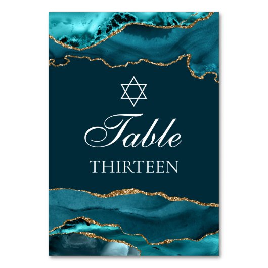 Bat Mitswa Party Blauwgroen Gouden Ster van David Kaart (Voorkant)