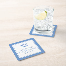 Bat Mitswa Party Lichtblauwe Davidsster Kartonnen Onderzetters