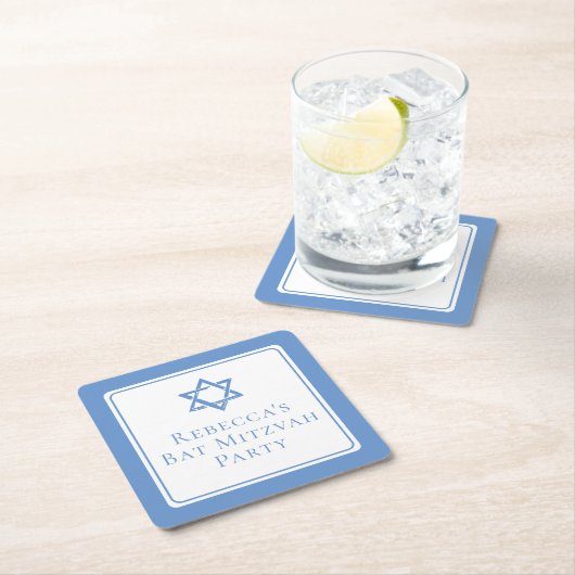 Bat Mitswa Party Lichtblauwe Davidsster Kartonnen Onderzetters (Insitu)