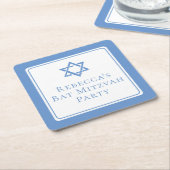 Bat Mitswa Party Lichtblauwe Davidsster Kartonnen Onderzetters (Schuin)