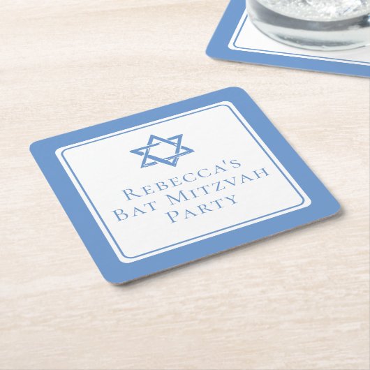 Bat Mitswa Party Lichtblauwe Davidsster Kartonnen Onderzetters (Schuin)