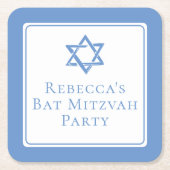 Bat Mitswa Party Lichtblauwe Davidsster Kartonnen Onderzetters (Voorkant)