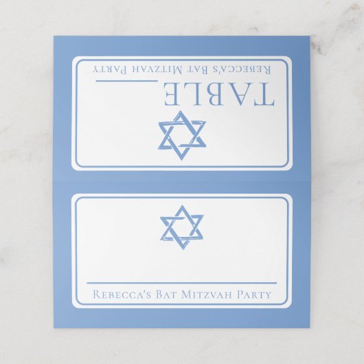 Bat Mitswa Party Lichtblauwe Davidsster Plaatskaartje (Buitenkant ongevouwen)