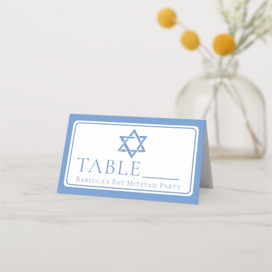 Bat Mitswa Party Lichtblauwe Davidsster Plaatskaartje (Achterkant)