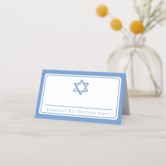 Bat Mitswa Party Lichtblauwe Davidsster Plaatskaartje (Voorkant)
