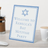 Bat Mitswa Party Lichtblauwe Davidsster Reclamebord Met Voetstuk (Insitu)