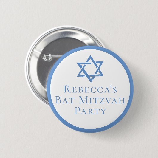 Bat Mitswa Party Lichtblauwe Davidsster Ronde Button 5,7 Cm (Voorkant /achterkant)