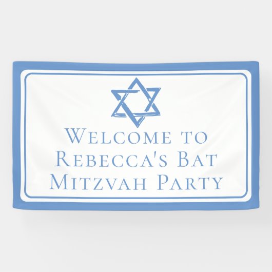 Bat Mitswa Party Lichtblauwe Davidsster Spandoek (Horizontaal)