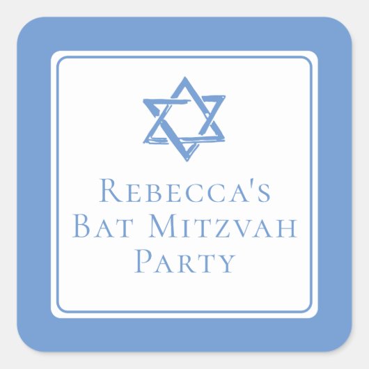 Bat Mitswa Party Lichtblauwe Davidsster Vierkante Sticker (Voorkant)