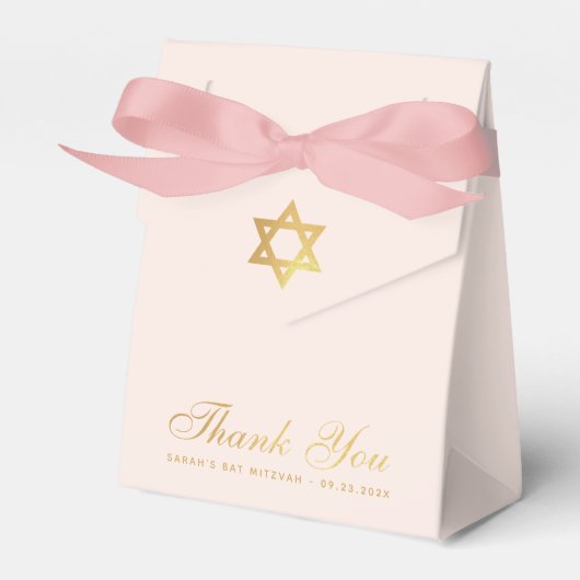Bat Mitswa Pink Faux Gold Star van David Bedankt Bedankdoosjes (Voorkant Zijde)