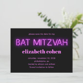 Bat Mitswa Pink Neon Lights QR-code Save the Date Kaart (Staand voorkant)