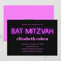 Bat Mitswa Pink Neon Lights QR-code Save the Date