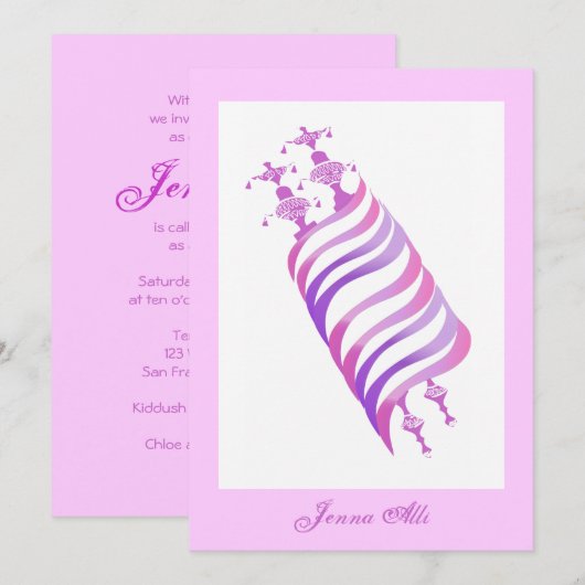 Bat Mitswa Uitnodiging Jenna Alli Roze Torah (Voorkant / Achterkant)