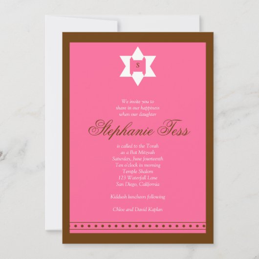 Bat Mitswa Uitnodiging Stephanie Tess Star Torah (Voorkant)