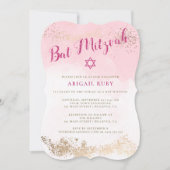 Bat Mitswa Uitnodigingen | Roze & Gouden Glitter 0 (Voorkant)