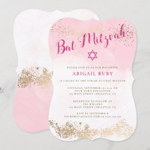 Bat Mitswa Uitnodigingen Roze & Gouden Glitter 0