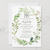 Bat Mitswa Waterverf Green Foliage Star of David Kaart (Voorkant)