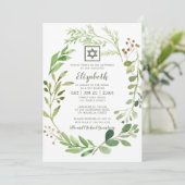 Bat Mitswa Waterverf Green Foliage Star of David Kaart (Staand voorkant)