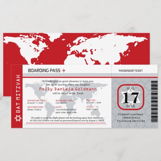 Bat Mitswa World Reizigerspas Kaart (Voorkant / Achterkant)