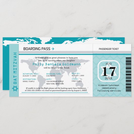 Bat Mitswa World Reizigerspas Kaart (Voorkant / Achterkant)