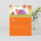 Bat Mitvah+Mod Bubbles/oranje/hete roze Kaart (Staand voorkant)