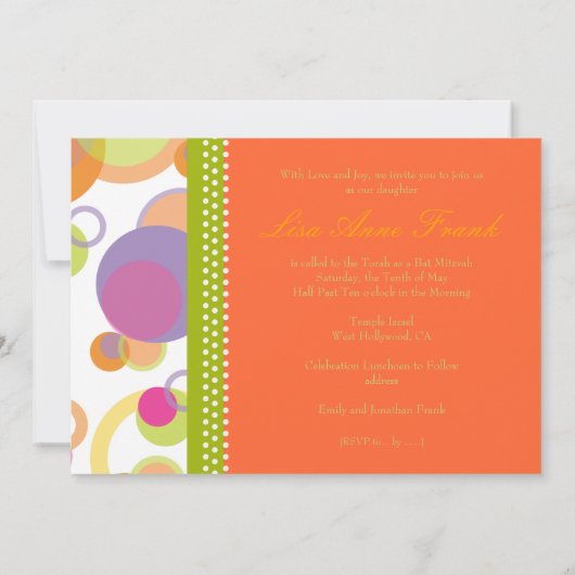 Bat Mitvah+Mod Bubbles/oranje/hete roze Kaart (Achterkant)