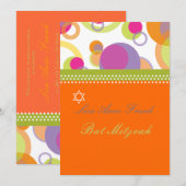 Bat Mitvah+Mod Bubbles/oranje/hete roze Kaart (Voorkant / Achterkant)