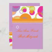 Bat Mitvah+Mod Bubbles/oranje/hete roze Kaart (Voorkant / Achterkant)