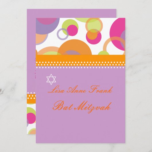 Bat Mitvah+Mod Bubbles/oranje/hete roze Kaart (Voorkant / Achterkant)