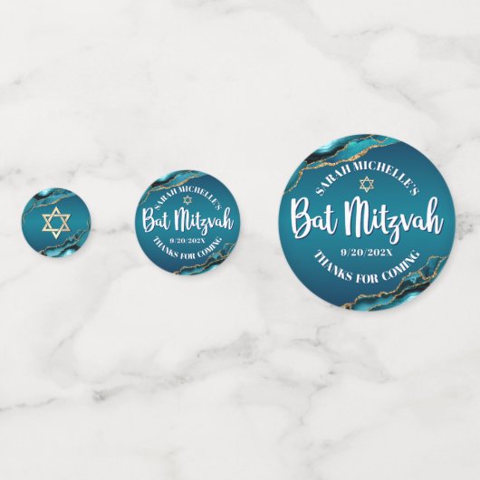 Bat Mitzvah 2 Foto Agaat Turquoise Ombre Script Confetti (Achterkanten)