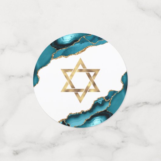 Bat Mitzvah 2 Foto Turquoise Agate Gold Script Confetti (Kleine voorkant)