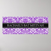 Bat Mitzvah Aangepaste naam Banner Paarse Damask Poster (Voorkant)