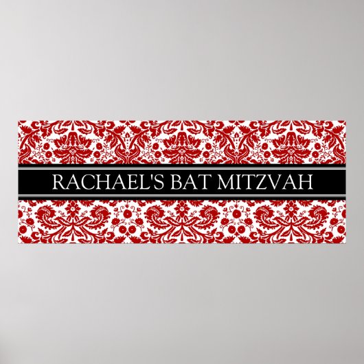 Bat Mitzvah, aangepaste naam Banner Red Damask Poster (Voorkant)