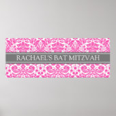 Bat Mitzvah Aangepaste naam Banner Roze Damask Poster (Voorkant)