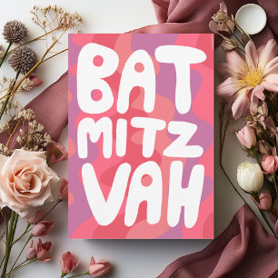BAT MITZVAH Aanpasbare Roze Golvende Strepen Congr Kaart