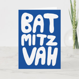 BAT MITZVAH Aanpasbare Wenskaart Blauw Wit Kaart