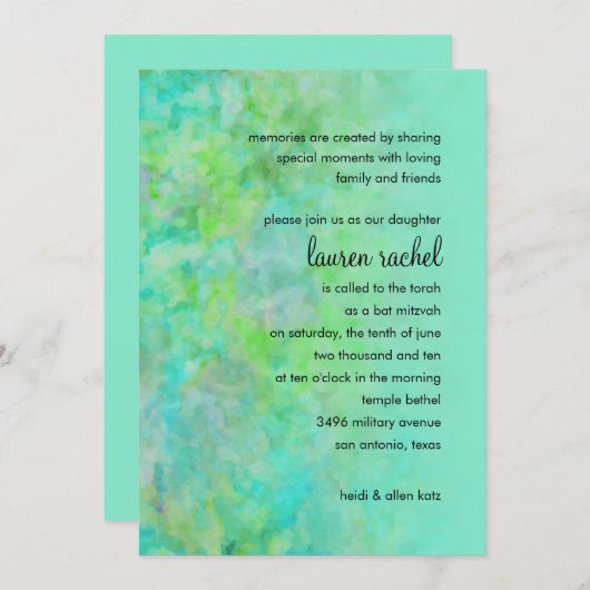 Bat Mitzvah Abstract Design in Aqua Kaart (Voorkant / Achterkant)