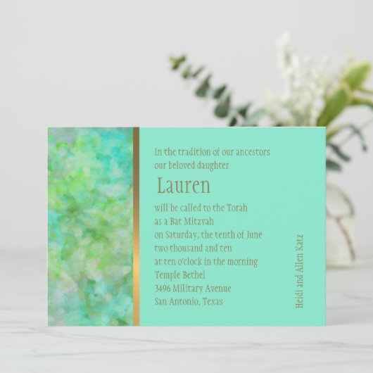 Bat Mitzvah Abstract Design in Aqua Kaart (Staand voorkant)