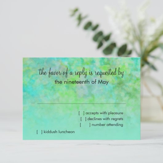 Bat Mitzvah Abstract Design in Aqua RSVP Kaartje (Staand voorkant)