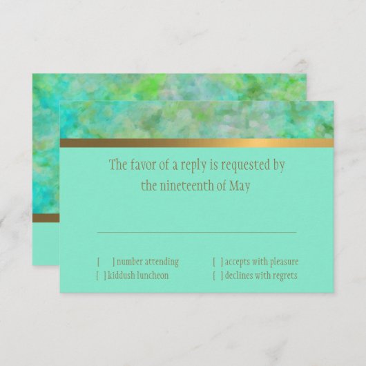 Bat Mitzvah Abstract Design in Aqua RSVP Kaartje (Voorkant / Achterkant)