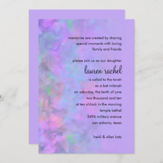 Bat Mitzvah Abstract Design in het Paars Kaart (Voorkant / Achterkant)
