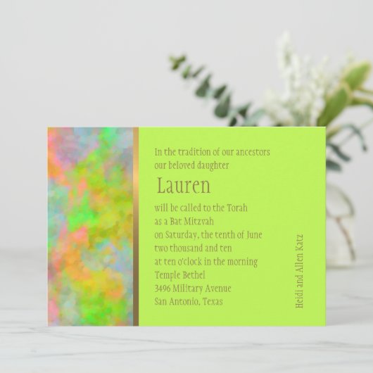 Bat Mitzvah Abstract Design in Lime Green Kaart (Staand voorkant)