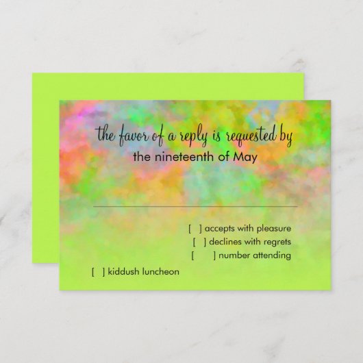 Bat Mitzvah Abstract Design in Lime Green RSVP Kaartje (Voorkant / Achterkant)