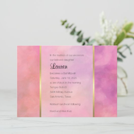 Bat Mitzvah Abstract Design in Roze Kaart (Staand voorkant)