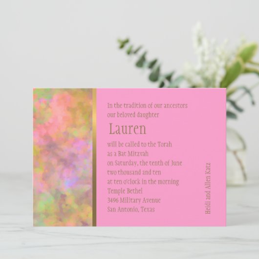 Bat Mitzvah Abstract Design in Roze Kaart (Staand voorkant)