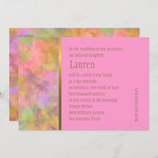 Bat Mitzvah Abstract Design in Roze Kaart (Voorkant / Achterkant)