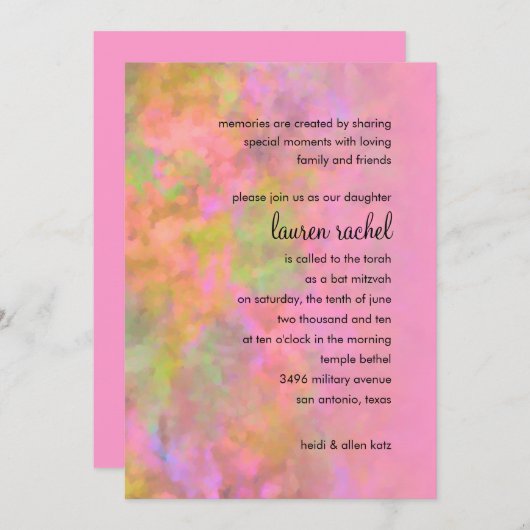 Bat Mitzvah Abstract Design in Roze Kaart (Voorkant / Achterkant)