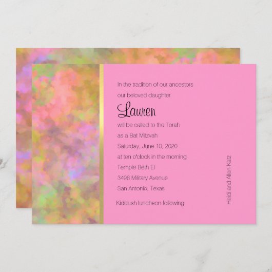 Bat Mitzvah Abstract Design in Roze Kaart (Voorkant / Achterkant)